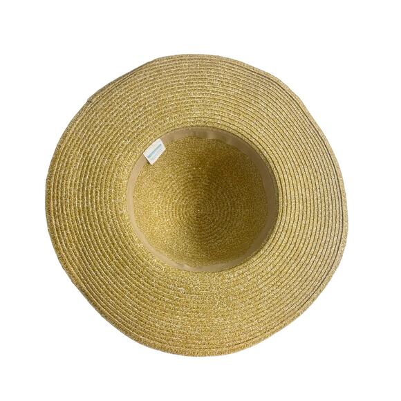 Strand Headwear Womens Summer Sun Hat Floppy Woven Straw Gold Thread Beaded Band - Picture 5 of 8